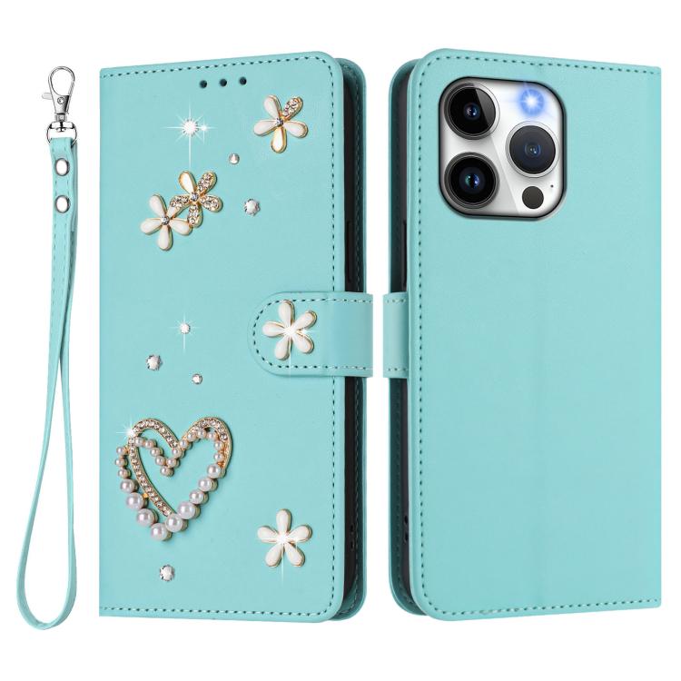 ZS01 Double-Layer Heart Floral Vegan Leather Phone Case with Wrist Strap, For iPhone 13 Pro, For iPhone 12 / 12 Pro, For iPhone 12 Pro Max, For iPhone 11 Pro Max, For iPhone 11, For iPhone 11 Pro
