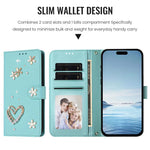 ZS01 Double-Layer Heart Floral Vegan Leather Phone Case with Wrist Strap, For iPhone 13 Pro, For iPhone 12 / 12 Pro, For iPhone 12 Pro Max, For iPhone 11 Pro Max, For iPhone 11, For iPhone 11 Pro