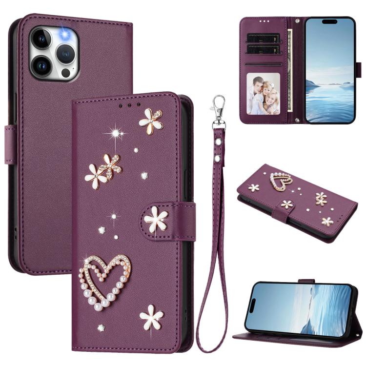 ZS01 Double-Layer Heart Floral Vegan Leather Phone Case with Wrist Strap, For iPhone 13 Pro, For iPhone 12 / 12 Pro, For iPhone 12 Pro Max, For iPhone 11 Pro Max, For iPhone 11, For iPhone 11 Pro