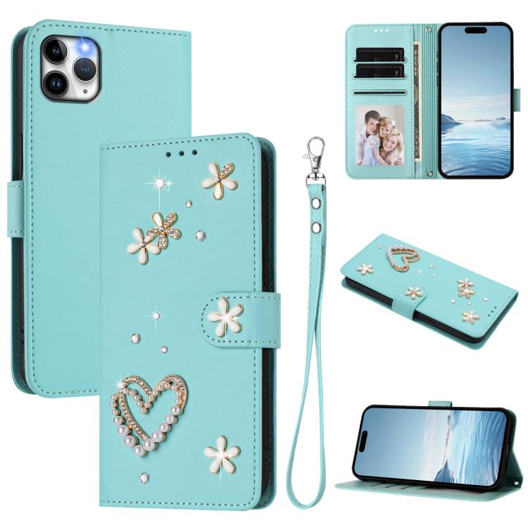 ZS01 Double-Layer Heart Floral Vegan Leather Phone Case with Wrist Strap, For iPhone 13 Pro, For iPhone 12 / 12 Pro, For iPhone 12 Pro Max, For iPhone 11 Pro Max, For iPhone 11, For iPhone 11 Pro