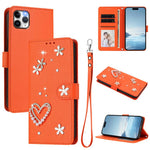 ZS01 Double-Layer Heart Floral Vegan Leather Phone Case with Wrist Strap, For iPhone 13 Pro, For iPhone 12 / 12 Pro, For iPhone 12 Pro Max, For iPhone 11 Pro Max, For iPhone 11, For iPhone 11 Pro