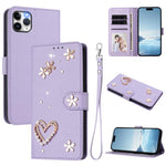 ZS01 Double-Layer Heart Floral Vegan Leather Phone Case with Wrist Strap, For iPhone 13 Pro, For iPhone 12 / 12 Pro, For iPhone 12 Pro Max, For iPhone 11 Pro Max, For iPhone 11, For iPhone 11 Pro