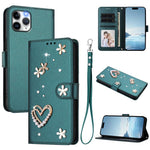 ZS01 Double-Layer Heart Floral Vegan Leather Phone Case with Wrist Strap, For iPhone 13 Pro, For iPhone 12 / 12 Pro, For iPhone 12 Pro Max, For iPhone 11 Pro Max, For iPhone 11, For iPhone 11 Pro