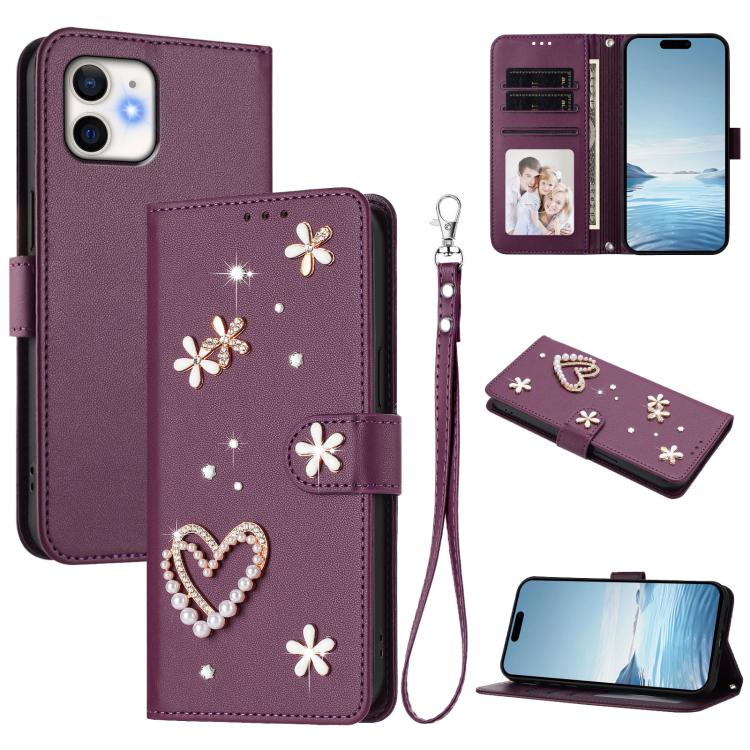ZS01 Double-Layer Heart Floral Vegan Leather Phone Case with Wrist Strap, For iPhone 13 Pro, For iPhone 12 / 12 Pro, For iPhone 12 Pro Max, For iPhone 11 Pro Max, For iPhone 11, For iPhone 11 Pro