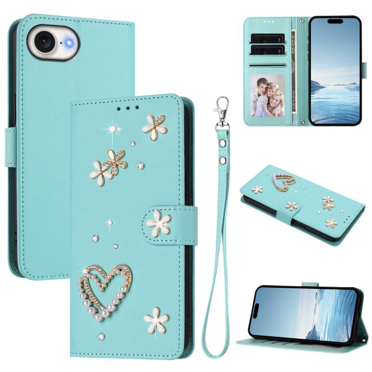 ZS01 Double-Layer Heart Floral Vegan Leather Phone Case with Wrist Strap, For iPhone 17e / 16e, For iPhone 17 Pro Max, For iPhone 17 Pro, For iPhone 17, For iPhone Air, For iPhone 16 Pro Max