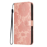 Sunflower Embossed Vegan Leather Phone Case with Small Black Rope, For iPhone 16e / 17e, For iPhone 17 Pro Max, For iPhone 17 Pro, For iPhone 17, For iPhone Air, For iPhone 16 Pro Max, For iPhone 16 Pro, For iPhone 16 Plus