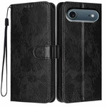 Sunflower Embossed Vegan Leather Phone Case with Small Black Rope, For iPhone 16e / 17e, For iPhone 17 Pro Max, For iPhone 17 Pro, For iPhone 17, For iPhone Air, For iPhone 16 Pro Max, For iPhone 16 Pro, For iPhone 16 Plus