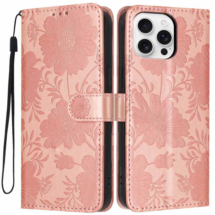 Sunflower Embossed Vegan Leather Phone Case with Small Black Rope, For iPhone 16e / 17e, For iPhone 17 Pro Max, For iPhone 17 Pro, For iPhone 17, For iPhone Air, For iPhone 16 Pro Max, For iPhone 16 Pro, For iPhone 16 Plus