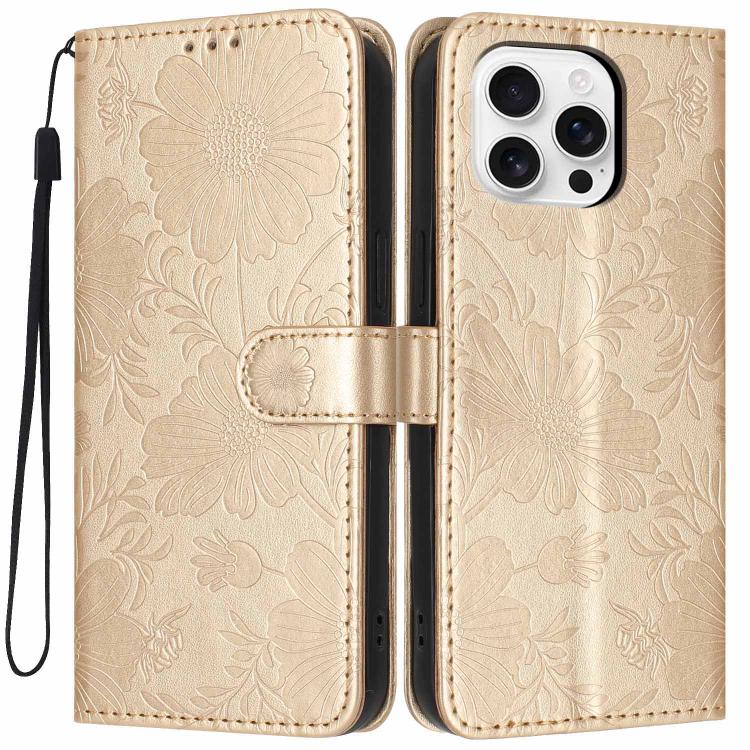 Sunflower Embossed Vegan Leather Phone Case with Small Black Rope, For iPhone 16e / 17e, For iPhone 17 Pro Max, For iPhone 17 Pro, For iPhone 17, For iPhone Air, For iPhone 16 Pro Max, For iPhone 16 Pro, For iPhone 16 Plus