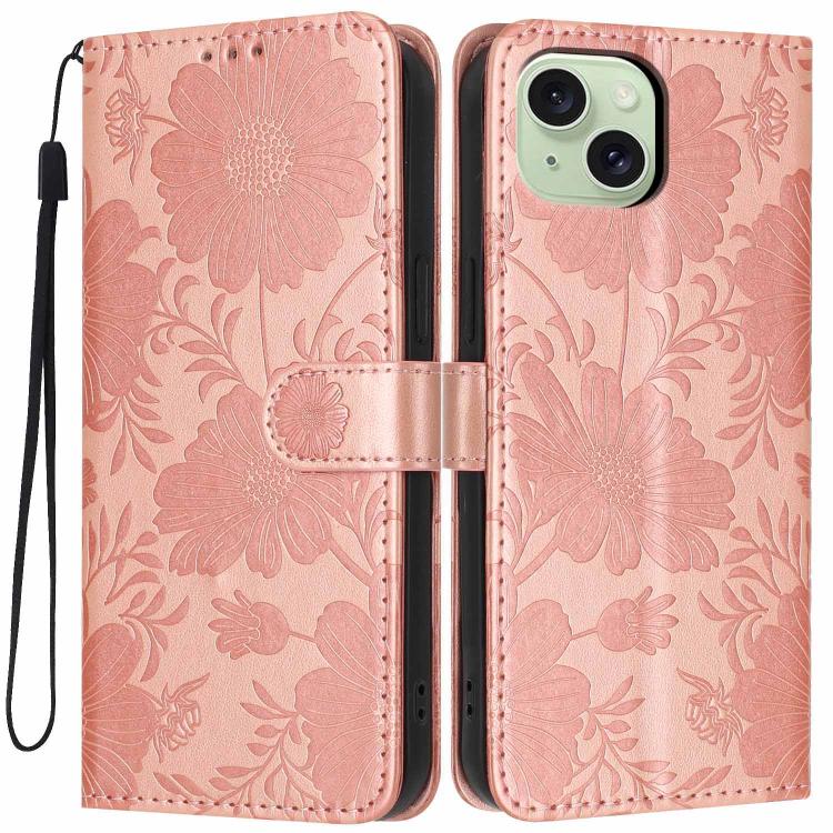 Sunflower Embossed Vegan Leather Phone Case with Small Black Rope, For iPhone 14, For iPhone 14 Pro, For iPhone 14 Pro Max, For iPhone 13 Pro Max, For iPhone 13 Pro, For iPhone 13, For iPhone 12 / 12 Pro, For iPhone 12 Pro Max