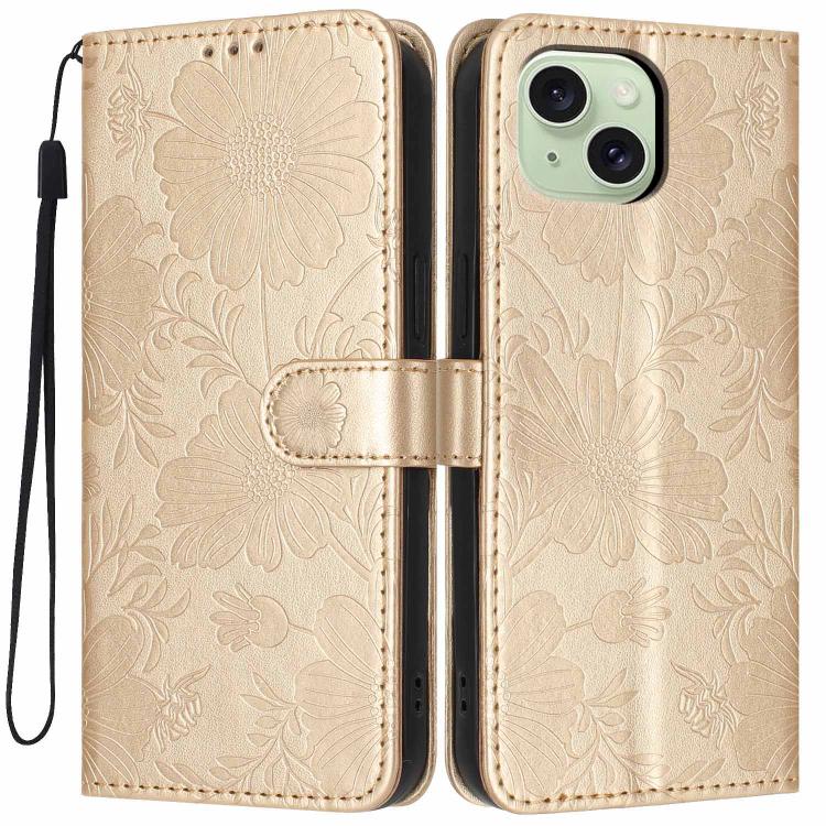 Sunflower Embossed Vegan Leather Phone Case with Small Black Rope, For iPhone 14, For iPhone 14 Pro, For iPhone 14 Pro Max, For iPhone 13 Pro Max, For iPhone 13 Pro, For iPhone 13, For iPhone 12 / 12 Pro, For iPhone 12 Pro Max