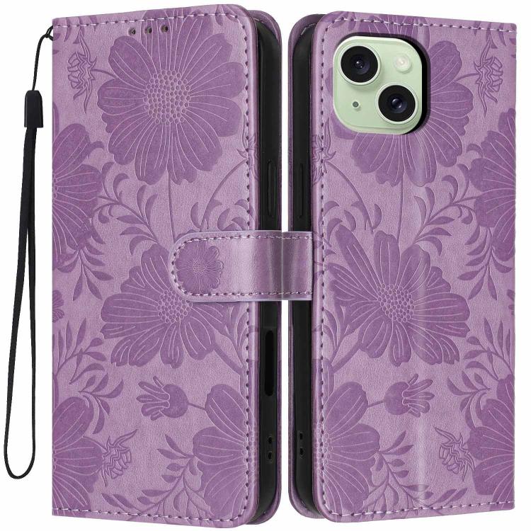Sunflower Embossed Vegan Leather Phone Case with Small Black Rope, For iPhone 14, For iPhone 14 Pro, For iPhone 14 Pro Max, For iPhone 13 Pro Max, For iPhone 13 Pro, For iPhone 13, For iPhone 12 / 12 Pro, For iPhone 12 Pro Max