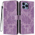 Sunflower Embossed Vegan Leather Phone Case with Small Black Rope, For iPhone 14 Pro Max, For iPhone 13 Pro Max, For iPhone 13 Pro, For iPhone 13, For iPhone 12 / 12 Pro, For iPhone 12 Pro Max, For iPhone 11 Pro Max, For iPhone 11