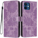 Sunflower Embossed Vegan Leather Phone Case with Small Black Rope, For iPhone 14 Pro Max, For iPhone 13 Pro Max, For iPhone 13 Pro, For iPhone 13, For iPhone 12 / 12 Pro, For iPhone 12 Pro Max, For iPhone 11 Pro Max, For iPhone 11