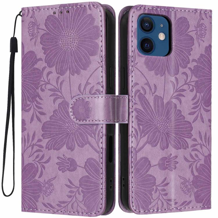 Sunflower Embossed Vegan Leather Phone Case with Small Black Rope, For iPhone 14 Pro Max, For iPhone 13 Pro Max, For iPhone 13 Pro, For iPhone 13, For iPhone 12 / 12 Pro, For iPhone 12 Pro Max, For iPhone 11 Pro Max, For iPhone 11