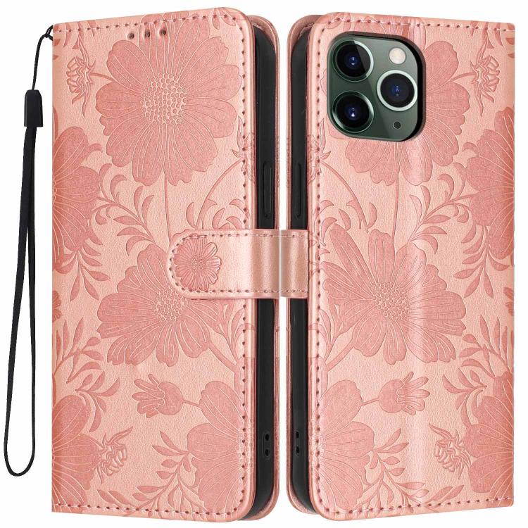 Sunflower Embossed Vegan Leather Phone Case with Small Black Rope, For iPhone 14 Pro Max, For iPhone 13 Pro Max, For iPhone 13 Pro, For iPhone 13, For iPhone 12 / 12 Pro, For iPhone 12 Pro Max, For iPhone 11 Pro Max, For iPhone 11