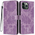 Sunflower Embossed Vegan Leather Phone Case with Small Black Rope, For iPhone 14 Pro Max, For iPhone 13 Pro Max, For iPhone 13 Pro, For iPhone 13, For iPhone 12 / 12 Pro, For iPhone 12 Pro Max, For iPhone 11 Pro Max, For iPhone 11
