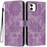 Sunflower Embossed Vegan Leather Phone Case with Small Black Rope, For iPhone 14 Pro Max, For iPhone 13 Pro Max, For iPhone 13 Pro, For iPhone 13, For iPhone 12 / 12 Pro, For iPhone 12 Pro Max, For iPhone 11 Pro Max, For iPhone 11