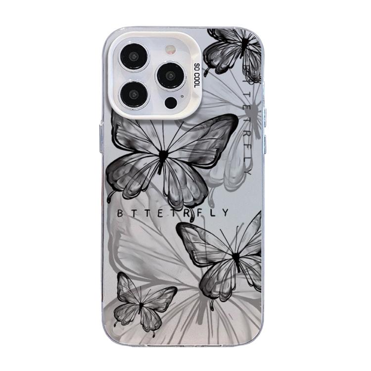 Butterfly Pattern Silver Plating PC Hybrid TPU Phone Case, For iPhone 16 Pro, For iPhone 16 Plus, For iPhone 16, For iPhone 15 Pro Max, For iPhone 15 Pro, For iPhone 15 Plus