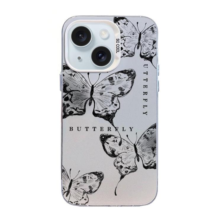 Butterfly Pattern Silver Plating PC Hybrid TPU Phone Case, For iPhone 16 Pro, For iPhone 16 Plus, For iPhone 16, For iPhone 15 Pro Max, For iPhone 15 Pro, For iPhone 15 Plus