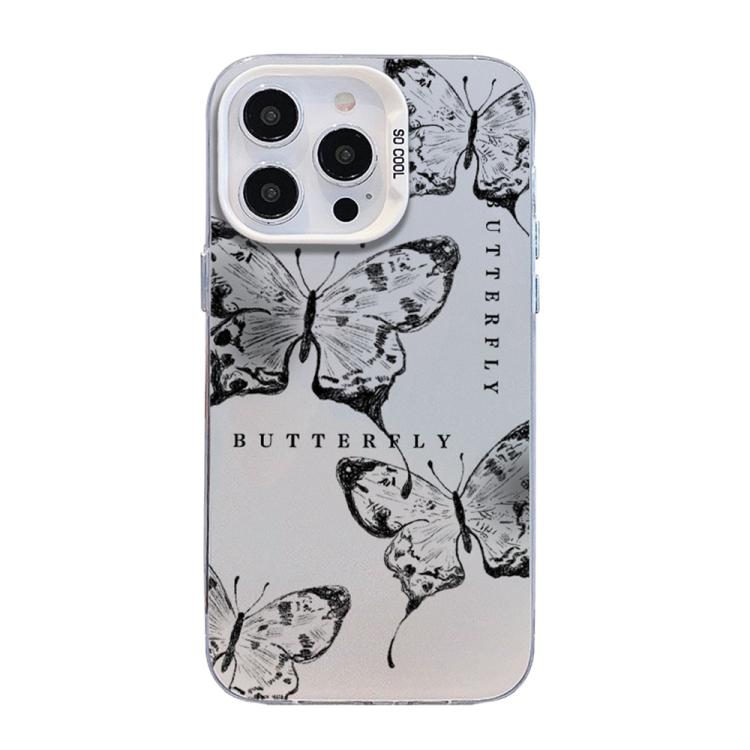 Butterfly Pattern Silver Plating PC Hybrid TPU Phone Case, For iPhone 13 Pro Max, For iPhone 13 Pro, For iPhone 13, For iPhone 13 mini, For iPhone 12 Pro Max, For iPhone 12 Pro
