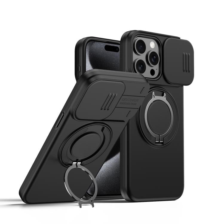Camera Sliding Shield Magnetic Rotation Holder Phone Case, For iPhone 16 Plus, For iPhone 16, For iPhone 15 Pro Max, For iPhone 15 Pro, For iPhone 15 Plus / 14 Plus, For iPhone 15