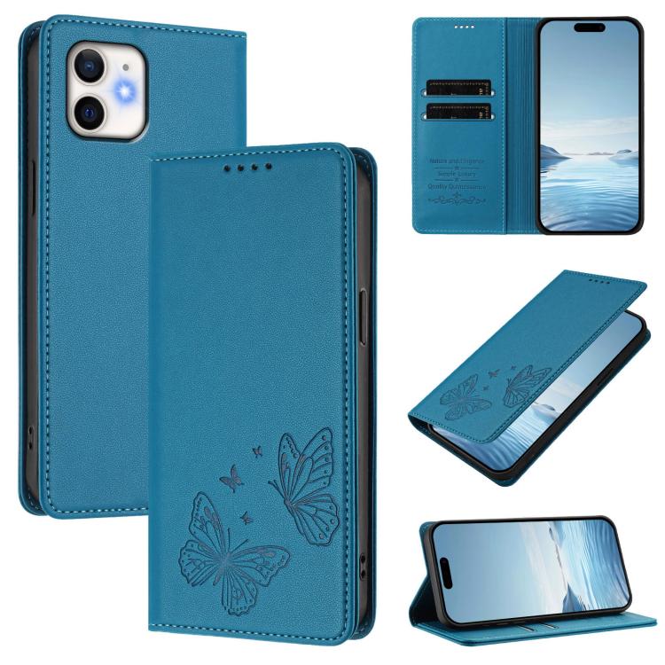 Strong Magnetic Dual Butterfly RFID Vegan Leather Phone Case, For iPhone 14 Pro Max, For iPhone 13 Pro Max, For iPhone 13 Pro, For iPhone 12 / 12 Pro