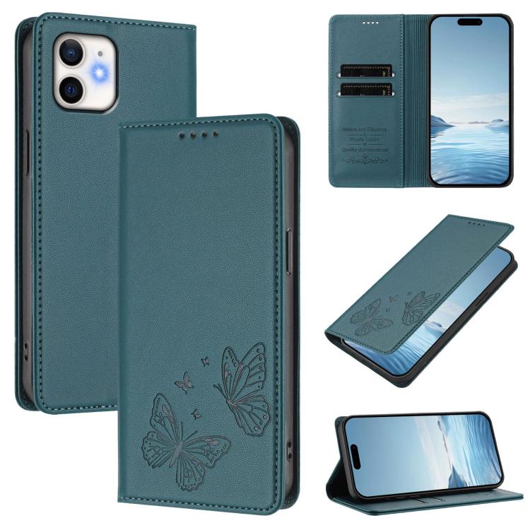 Strong Magnetic Dual Butterfly RFID Vegan Leather Phone Case, For iPhone 14 Pro Max, For iPhone 13 Pro Max, For iPhone 13 Pro, For iPhone 12 / 12 Pro
