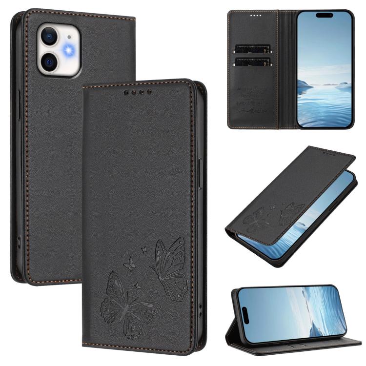 Strong Magnetic Dual Butterfly RFID Vegan Leather Phone Case, For iPhone 14 Pro Max, For iPhone 13 Pro Max, For iPhone 13 Pro, For iPhone 12 / 12 Pro