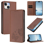 Strong Magnetic Dual Butterfly RFID Vegan Leather Phone Case, For iPhone 15, For iPhone 14 Plus, For iPhone 14 / 13, For iPhone 14 Pro