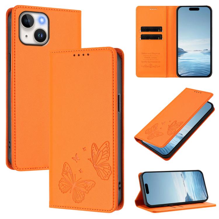 Strong Magnetic Dual Butterfly RFID Vegan Leather Phone Case, For iPhone 16, For iPhone 15 Pro Max, For iPhone 15 Pro, For iPhone 15 Plus