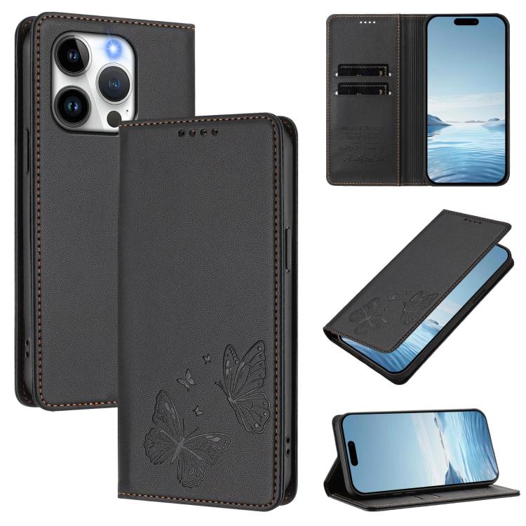 Strong Magnetic Dual Butterfly RFID Vegan Leather Phone Case, For iPhone 16, For iPhone 15 Pro Max, For iPhone 15 Pro, For iPhone 15 Plus