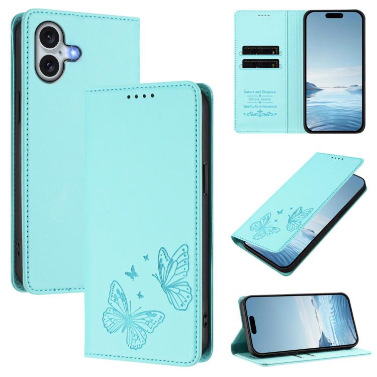 Strong Magnetic Dual Butterfly RFID Vegan Leather Phone Case, For iPhone Air, For iPhone 16 Pro Max, For iPhone 16 Pro, For iPhone 16 Plus
