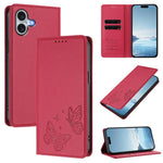 Strong Magnetic Dual Butterfly RFID Vegan Leather Phone Case, For iPhone Air, For iPhone 16 Pro Max, For iPhone 16 Pro, For iPhone 16 Plus