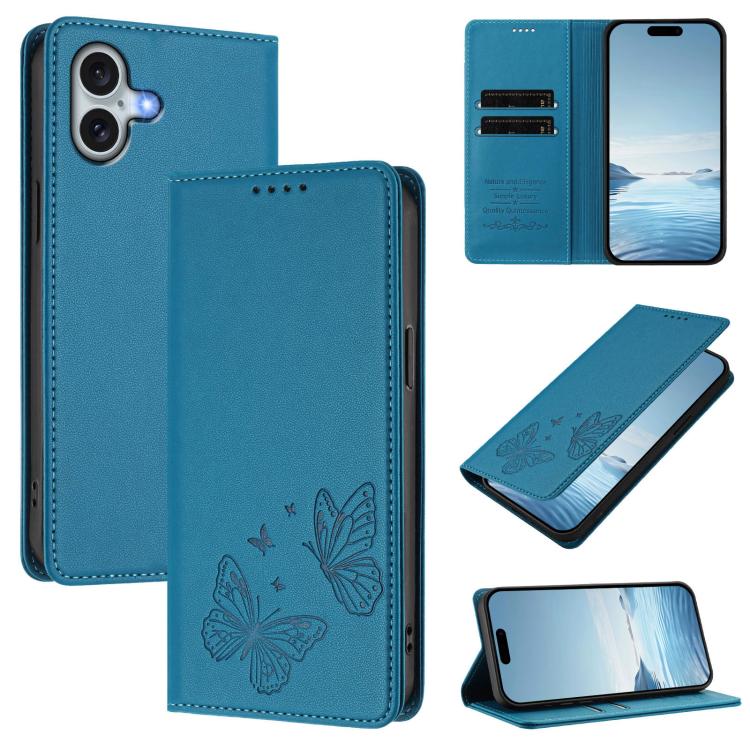 Strong Magnetic Dual Butterfly RFID Vegan Leather Phone Case, For iPhone Air, For iPhone 16 Pro Max, For iPhone 16 Pro, For iPhone 16 Plus