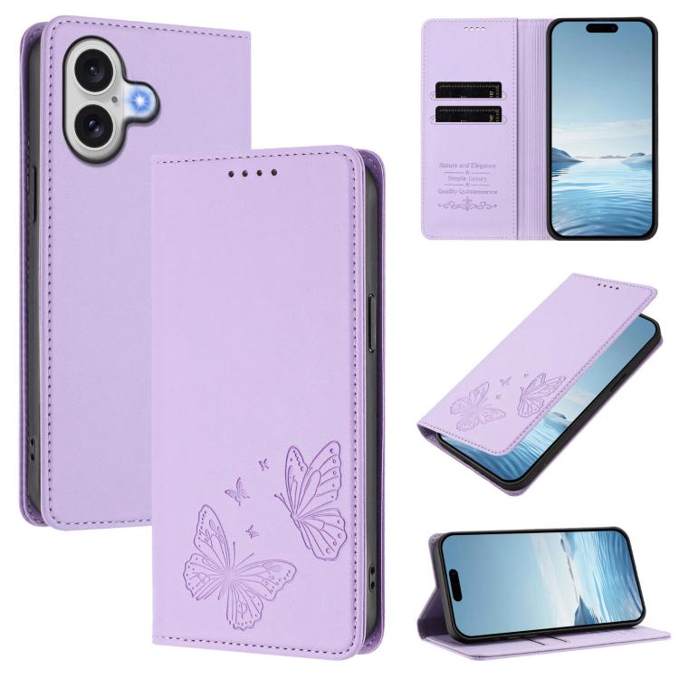 Strong Magnetic Dual Butterfly RFID Vegan Leather Phone Case, For iPhone 17e / 16e, For iPhone 17 Pro Max, For iPhone 17 Pro, For iPhone 17