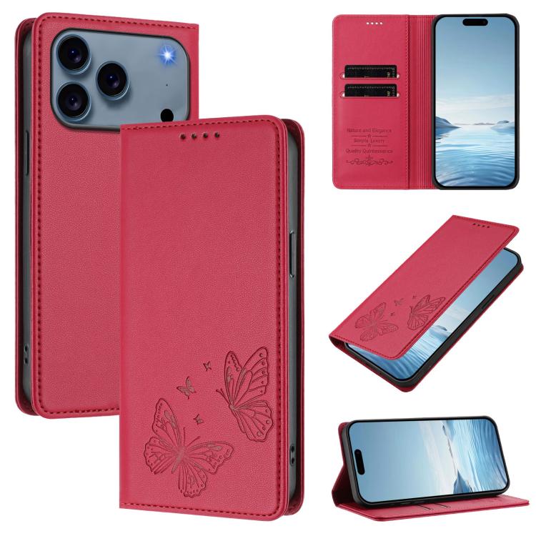 Strong Magnetic Dual Butterfly RFID Vegan Leather Phone Case, For iPhone 17e / 16e, For iPhone 17 Pro Max, For iPhone 17 Pro, For iPhone 17