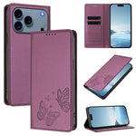 Strong Magnetic Dual Butterfly RFID Vegan Leather Phone Case, For iPhone 17e / 16e, For iPhone 17 Pro Max, For iPhone 17 Pro, For iPhone 17