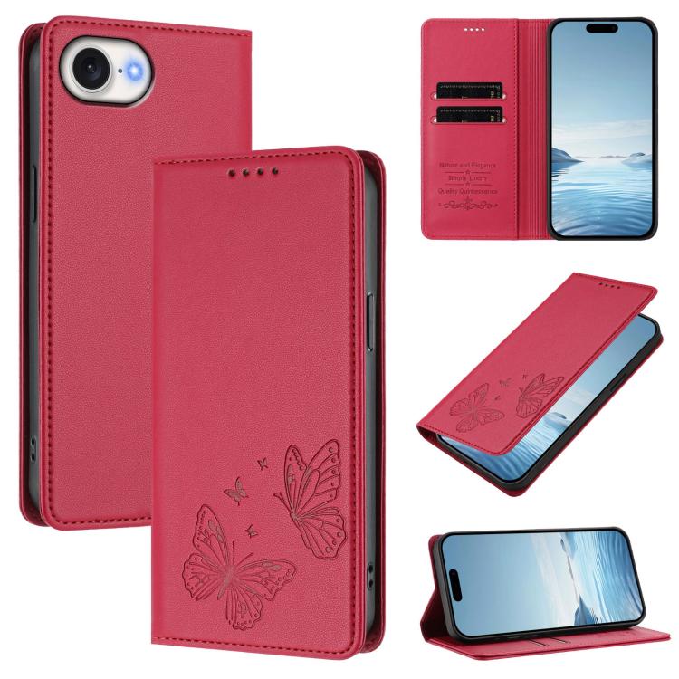 Strong Magnetic Dual Butterfly RFID Vegan Leather Phone Case, For iPhone 17e / 16e, For iPhone 17 Pro Max, For iPhone 17 Pro, For iPhone 17