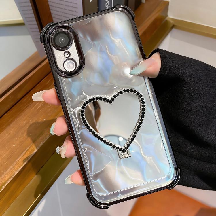 Heart-shaped Mirror Electroplated TPU + Acrylic Phone Case with Holder, For iPhone XR, For iPhone XS Max