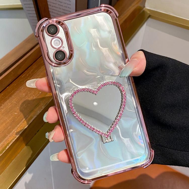 Heart-shaped Mirror Electroplated TPU + Acrylic Phone Case with Holder, For iPhone XR, For iPhone XS Max