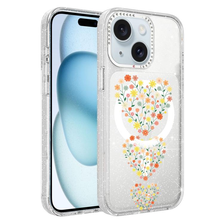 Flower Pattern IMD Glitter Magnetic Phone Case, For iPhone 15 Pro Max, For iPhone 15 Pro, For iPhone 15