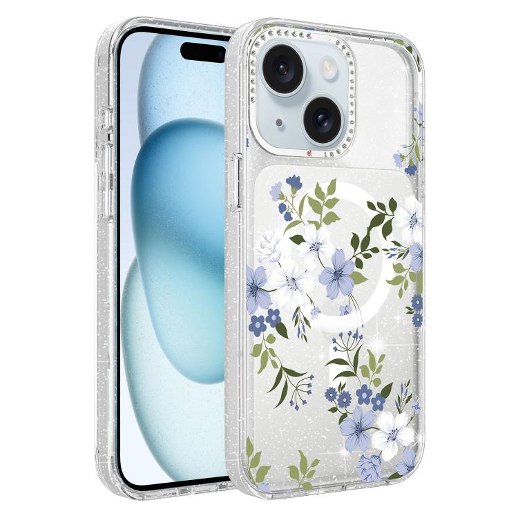 Flower Pattern IMD Glitter Magnetic Phone Case, For iPhone 15 Pro Max, For iPhone 15 Pro, For iPhone 15