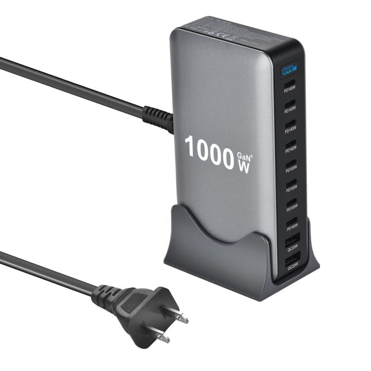 YMX-1000W 1000W 8 x Type-C Ports and 2 x USB 10 Ports Digital Display Multi-functional Charger, AU Plug, EU Plug, UK Plug, US Plug