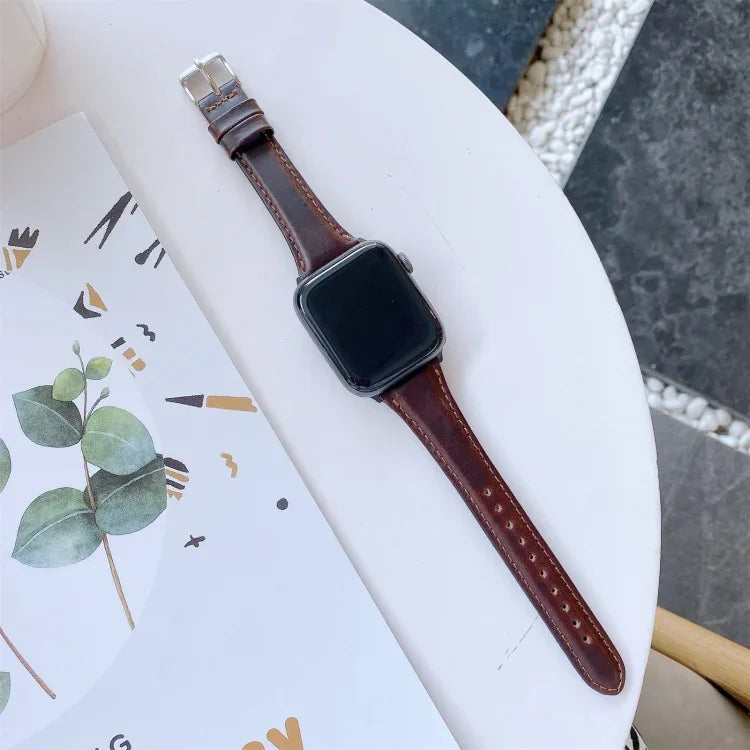Double-sided Genuine Leather Replacement Strap Watchband, For Apple Watch Series 7  41mm / & 6 & SE & 5 & 4 40mm, For Apple Watch Series  7  45mm / & 6 & SE & 5 & 4 44mm