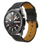 For Samsung Galaxy Watch 3 45mm Round Hole Line Genuine Leather Replacement Strap Watchband