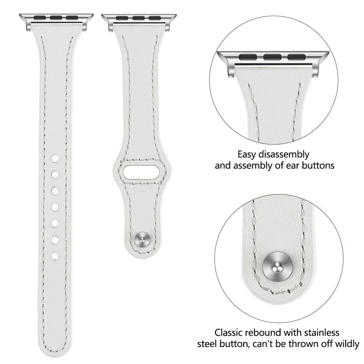 Leather Replacement Strap Watchband with Steel Button, For Apple Watch Series 7  41mm / & 6 & SE & 5 & 4 40mm, For Apple Watch Series  7  45mm / & 6 & SE & 5 & 4 44mm