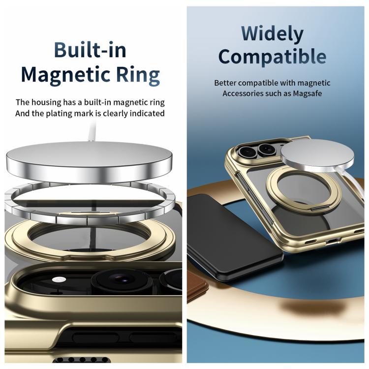 Clear Plated Magnetic Ring Holder Integrated Film Phone Case, For iPhone Duo