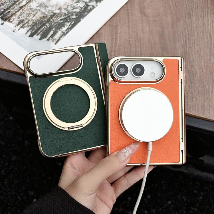 Litchi Texture Electroplated Rotating Bracket Magnetic Phone Case, For iPhone Duo