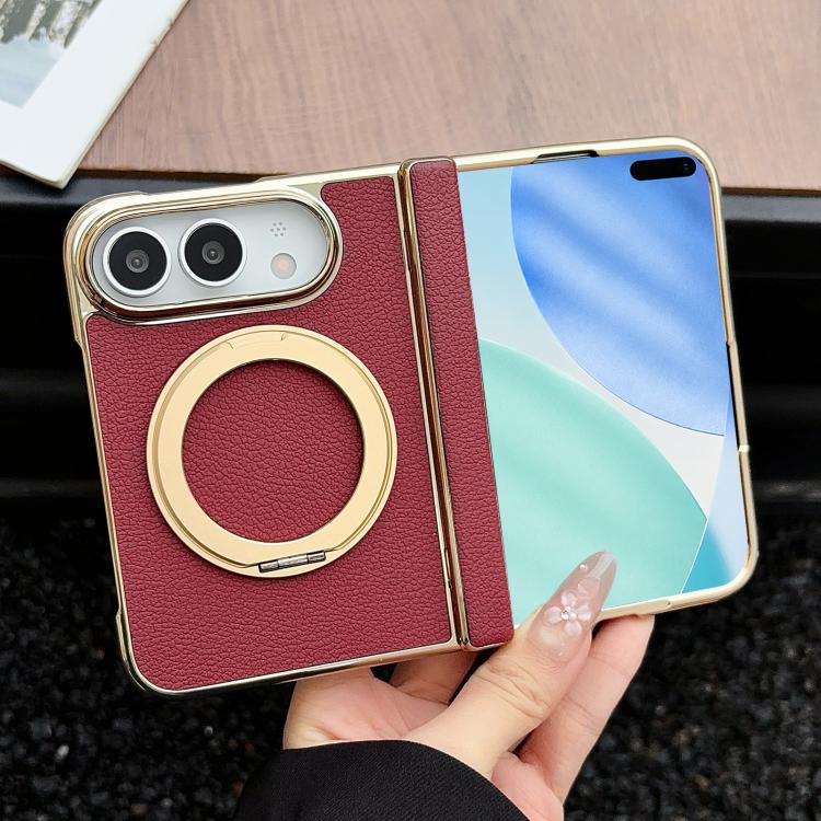 Litchi Texture Electroplated Rotating Bracket Magnetic Phone Case, For iPhone Duo